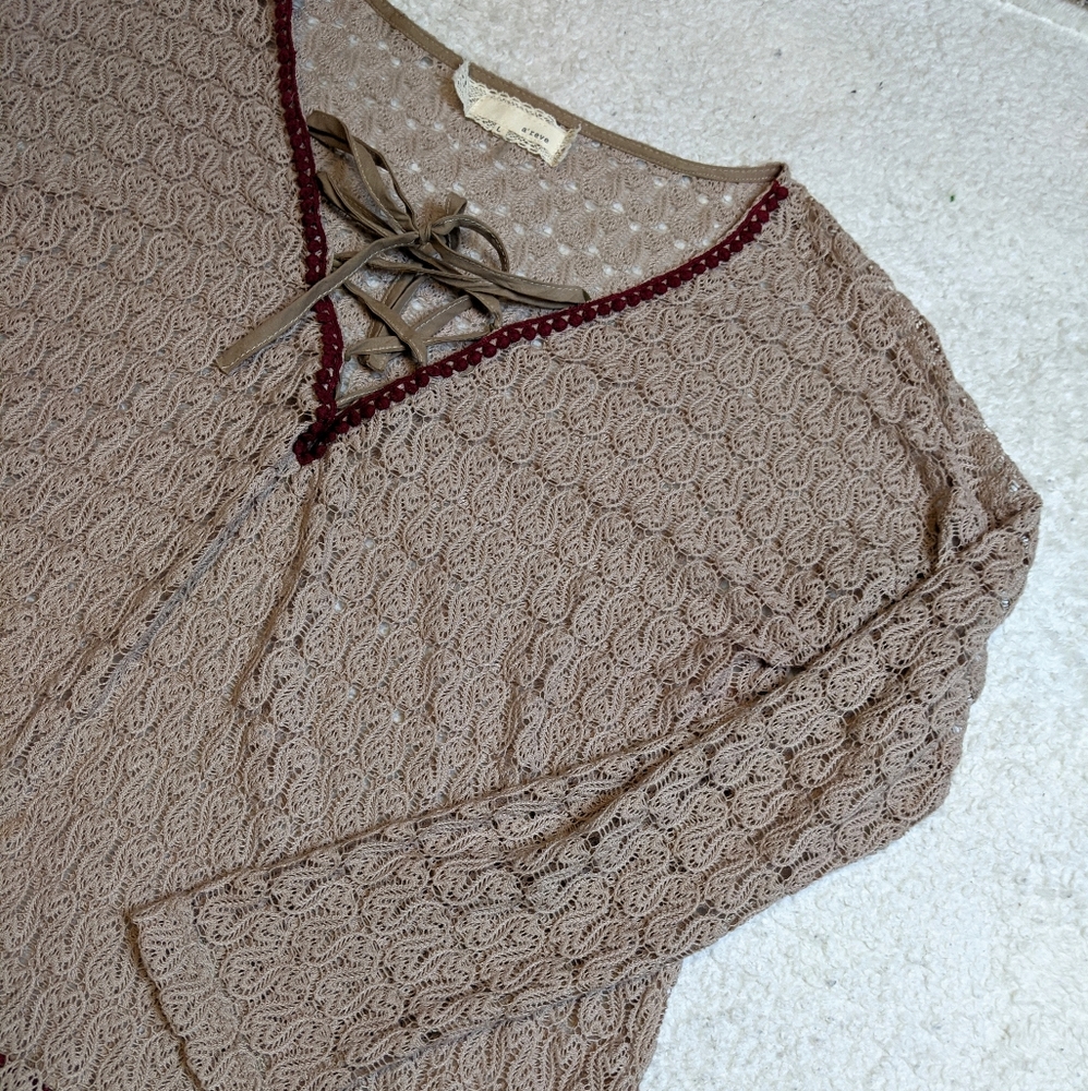 Anthro Areve Boho Lace Front Blouse